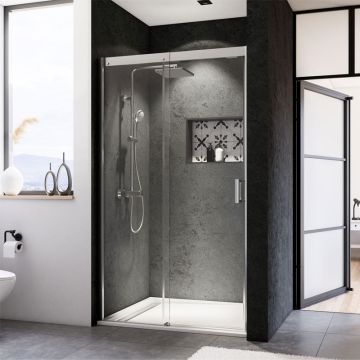 Breuer Panorama Duschtür für Nische - 120 cm Schiebetür mit Festteil