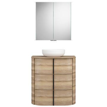 Burgbad Lavo 2.0 Badmöbel Set 17 - 72 cm, Spiegelschrank, Keramik-Aufsatzbecken