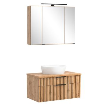 Held Möbel Ashton Badmöbel Set - 80 cm, Spiegelschrank, Keramik-Aufsatzbecken