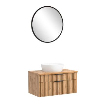 Held Möbel Ashton Badmöbel Set - 80 cm, Flächenspiegel, Keramik-Aufsatzbecken