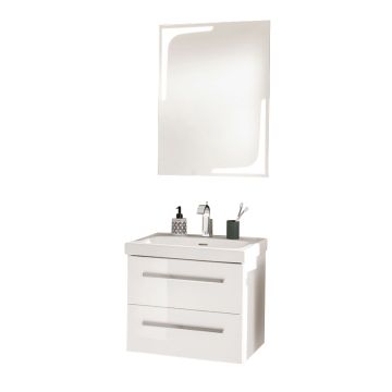 Lanzet K1 Badmöbel Set - 61 cm, Flächenspiegel, Keramik-WT und WTU