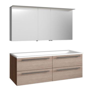 Puris Star Line Badmöbel Set 120 cm mit Spiegelschrank und Doppelwaschtisch