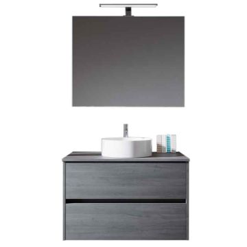 Riho Porto Bowl Badmöbel Set - 81 cm Eiche Azabache Dunkelgrau