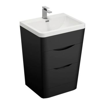 Treos Stand Badmöbel mit Hahnloch Schwarz Seidenmatt