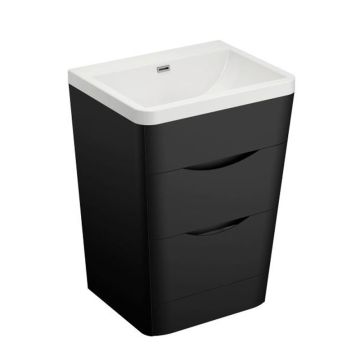 Treos Stand Badmöbel ohne Hahnloch Schwarz Seidenmatt