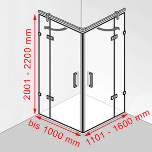 bis 1000 mm / 1101 - 1600 mm / 2001 - 2200 mm: bis 1000 mm / 1101 - 1600 mm / 2001 - 2200 mm