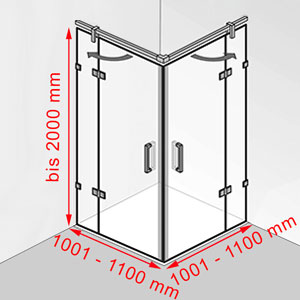1001 - 1100 mm / 1001 - 1100 mm / bis 2000 mm: 1001 - 1100 mm / 1001 - 1100 mm / bis 2000 mm