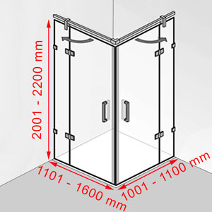1101 - 1600 mm / 1001 - 1100 mm / 2001 - 2200 mm: 1101 - 1600 mm / 1001 - 1100 mm / 2001 - 2200 mm