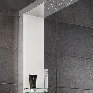 Edelstahl poliert mit Glasfront weiß: Edelstahl poliert mit Glasfront weiß