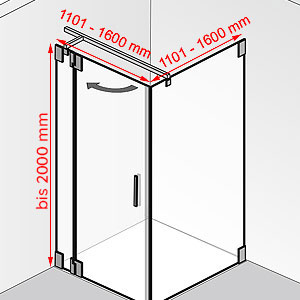1101 - 1600 mm / 1101 - 1600 mm / bis 2000 mm: 1101 - 1600 mm / 1101 - 1600 mm / bis 2000 mm