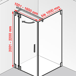 1001 - 1600 mm / bis 1000 mm / 2001 - 2200 mm: 1001 - 1600 mm / bis 1000 mm / 2001 - 2200 mm