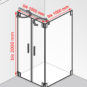 bis 1000 mm / bis 1000 mm / bis 2000 mm: bis 1000 mm / bis 1000 mm / bis 2000 mm