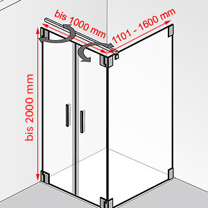bis 1000 mm / 1101 - 1600 mm / bis 2000 mm: bis 1000 mm / 1101 - 1600 mm / bis 2000 mm
