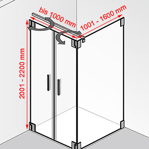 bis 1000 mm / 1001 - 1600 mm / 2001 - 2200 mm: bis 1000 mm / 1001 - 1600 mm / 2001 - 2200 mm