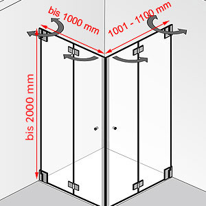 bis 1000 mm / 1001 - 1100 mm / bis 2000 mm: bis 1000 mm / 1001 - 1100 mm / bis 2000 mm