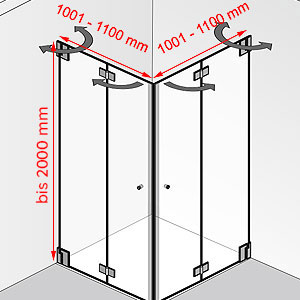 1001 - 1100 mm / 1001 - 1100 mm / bis 2000 mm: 1001 - 1100 mm / 1001 - 1100 mm / bis 2000 mm