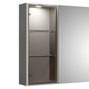 Vitrine und Türanschlag links, getönte silberne Glastür: Vitrine und Türanschlag links, getönte silberne Glastür