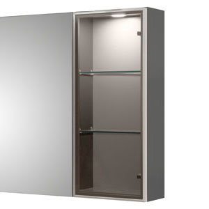 Vitrine und Türanschlag rechts, getönte silberne Glastür: Vitrine und Türanschlag rechts, getönte silberne Glastür