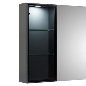 Vitrine und Türanschlag links, schwarze Rauchglastür: Vitrine und Türanschlag links, schwarze Rauchglastür