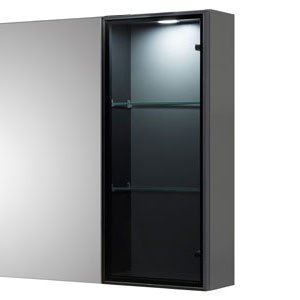 Vitrine und Türanschlag rechts, schwarze Rauchglastür: Vitrine und Türanschlag rechts, schwarze Rauchglastür