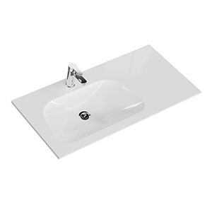 Mineralmarmor-Waschtisch - 107 cm, Weiß Glanz, Clou-Überlauf: Mineralmarmor-Waschtisch - 107 cm, Weiß Glanz, Clou-Überlauf