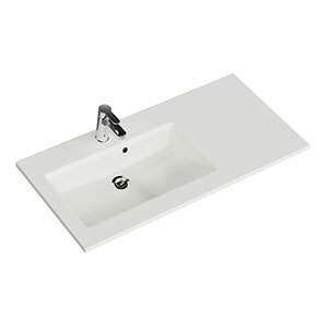 Solid Surface WT - 107 cm, Weiß Matt, integrierter Überlauf: Solid Surface WT - 107 cm, Weiß Matt, integrierter Überlauf