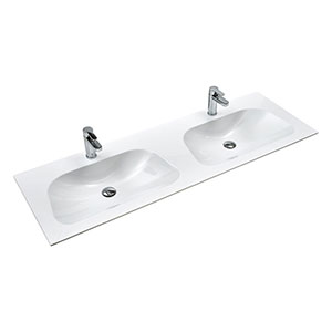 Mineralmarmor-Doppel-WT - 152 cm, Weiß Glanz, Clou-Überlauf: Mineralmarmor-Doppel-WT - 152 cm, Weiß Glanz, Clou-Überlauf