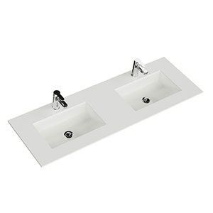 Krion-Doppel-Waschtisch - 151 cm, Weiß Matt, Clou-Überlauf: Krion-Doppel-Waschtisch - 151 cm, Weiß Matt, Clou-Überlauf