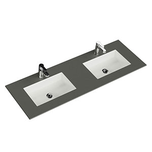 Krion-Doppelwaschtisch - 151 cm, Grau Natur, Clou-Überlauf: Krion-Doppelwaschtisch - 151 cm, Grau Natur, Clou-Überlauf