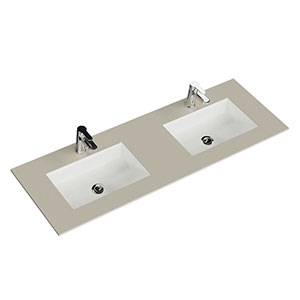 Krion-Doppelwaschtisch - 151 cm, Sand Natur, Clou-Überlauf: Krion-Doppelwaschtisch - 151 cm, Sand Natur, Clou-Überlauf
