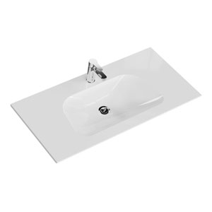 Mineralmarmor-Waschtisch - 107 cm, Weiß Glanz, Clou-Überlauf: Mineralmarmor-Waschtisch - 107 cm, Weiß Glanz, Clou-Überlauf