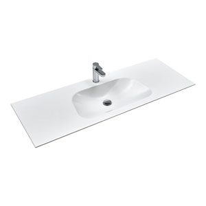 Mineralmarmor-Waschtisch - 137 cm, Weiß Glanz, Clou-Überlauf: Mineralmarmor-Waschtisch - 137 cm, Weiß Glanz, Clou-Überlauf