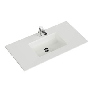 Krion-Waschtisch - 106 cm, Weiß Matt, Clou-Überlauf: Krion-Waschtisch - 106 cm, Weiß Matt, Clou-Überlauf