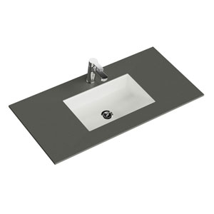 Krion-Waschtisch - 106 cm, Grau Natur, Clou-Überlauf: Krion-Waschtisch - 106 cm, Grau Natur, Clou-Überlauf