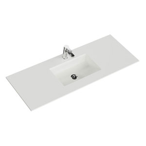 Krion-Waschtisch - 136 cm, Weiß Matt, Clou-Überlauf: Krion-Waschtisch - 136 cm, Weiß Matt, Clou-Überlauf