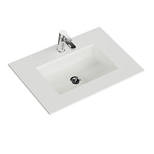 Krion-Waschtisch - 76 cm, Weiß Matt, Clou-Überlauf: Krion-Waschtisch - 76 cm, Weiß Matt, Clou-Überlauf