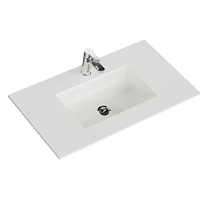 Krion-Waschtisch - 91 cm, Weiß Matt, Clou-Überlauf: Krion-Waschtisch - 91 cm, Weiß Matt, Clou-Überlauf