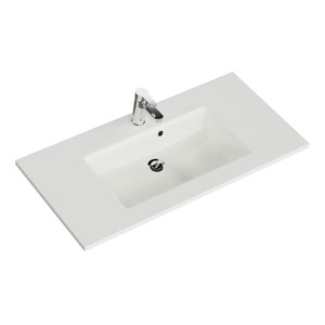Solid Surface WT - 107 cm, Weiß Matt, integrierter Überlauf: Solid Surface WT - 107 cm, Weiß Matt, integrierter Überlauf
