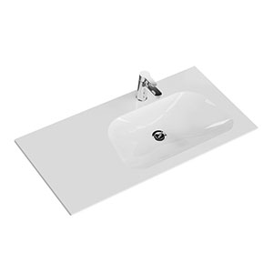 Mineralmarmor-Waschtisch - 107 cm, Weiß Glanz, Clou-Überlauf: Mineralmarmor-Waschtisch - 107 cm, Weiß Glanz, Clou-Überlauf