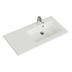 Solid Surface WT - 107 cm, Weiß Matt, integrierter Überlauf: Solid Surface WT - 107 cm, Weiß Matt, integrierter Überlauf
