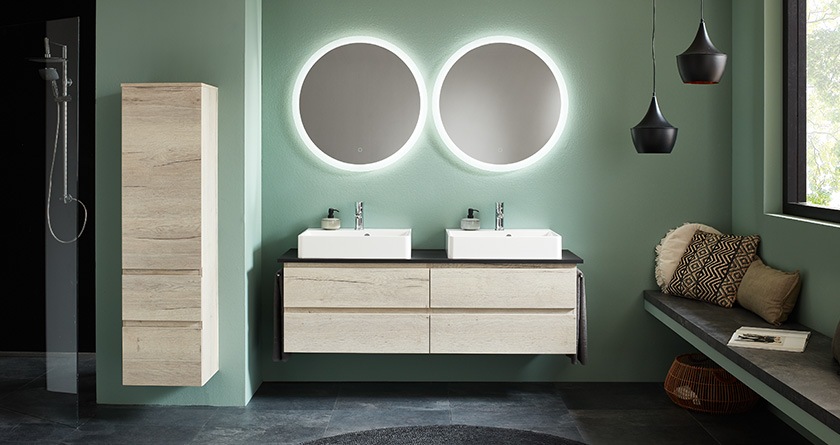 Marlin 3390line Badmöbel Set mit runden Badspiegeln Marlin 3390line Badmöbel Set mit runden Badspiegeln