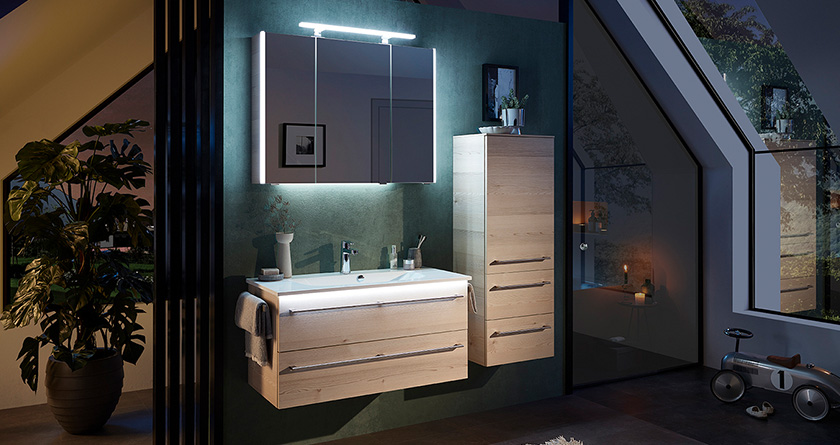Pelipal 6025 Badmöbel Set Pinie Polar LED Beleuchtung Pelipal Serie 6010 Badmöbel Set schwarz LED Beleuchtung